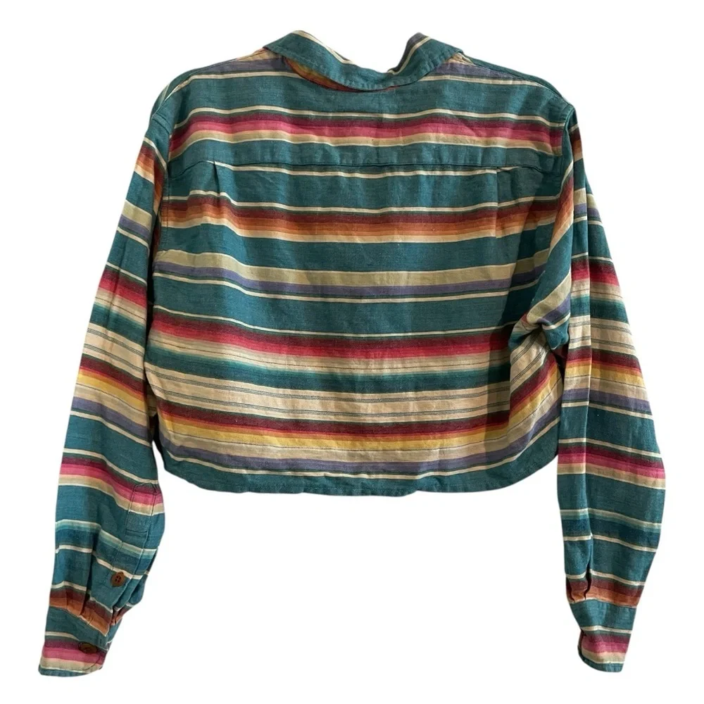 RALPH LAUREN COUNTRY Southwestern Serape Long Sleeve Cropped Cotton Shirt Small